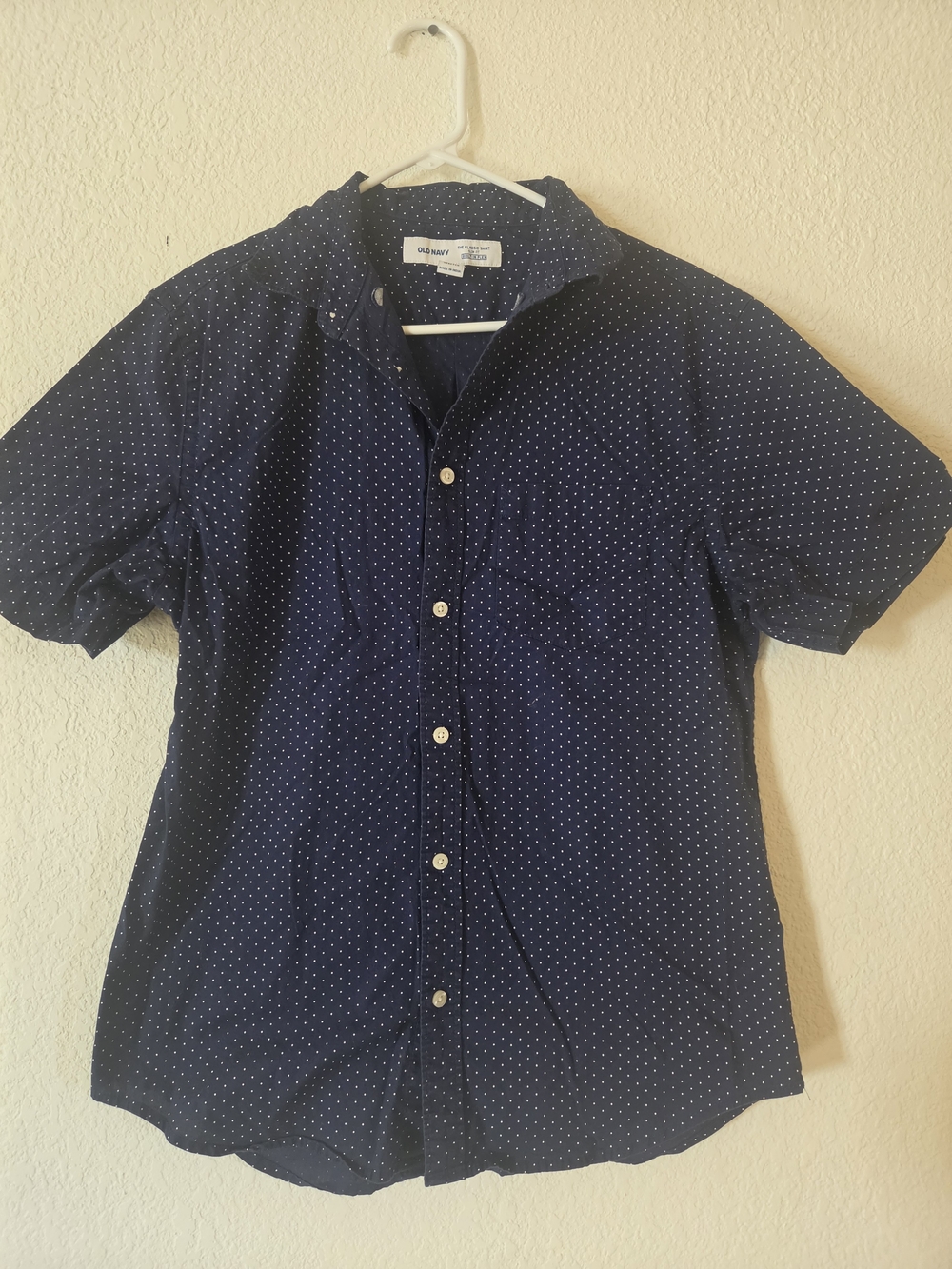 Old Navy Navy Blue Short-Sleeve Polka Dot Button-Down Shirt